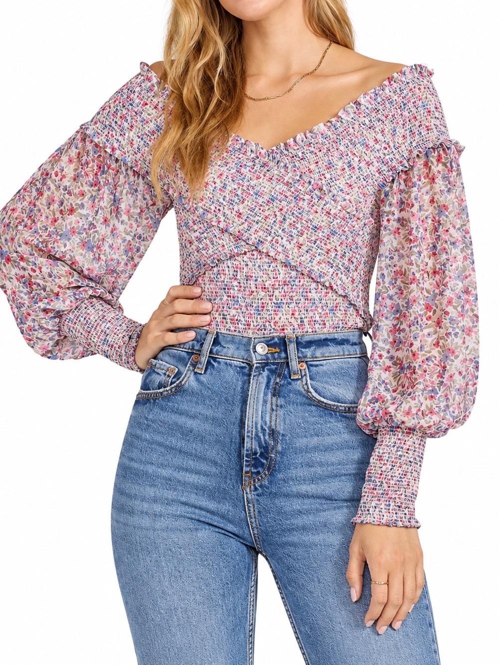 BB Dakota smocked floral top, small